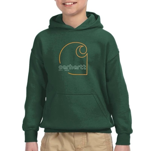 CARHARTT KIDS YOUTH LONG SLEEVE GRAPHIC Hooded SWEATSHIRT Green size Large 14/16 - Picture 1 of 7